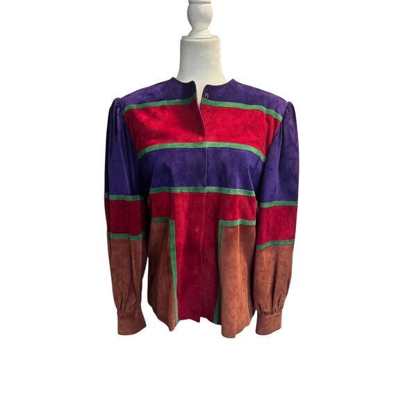 Mario Valentino Made in Italy suede jacket bold color-block Italian 42 (US S-M)a - Picture 2 of 8